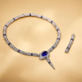 নীল রৌপ্য সাপহেড পেন্ড্যান্ট Pavé-Set স্বচ্ছ পাথর নেকলেস