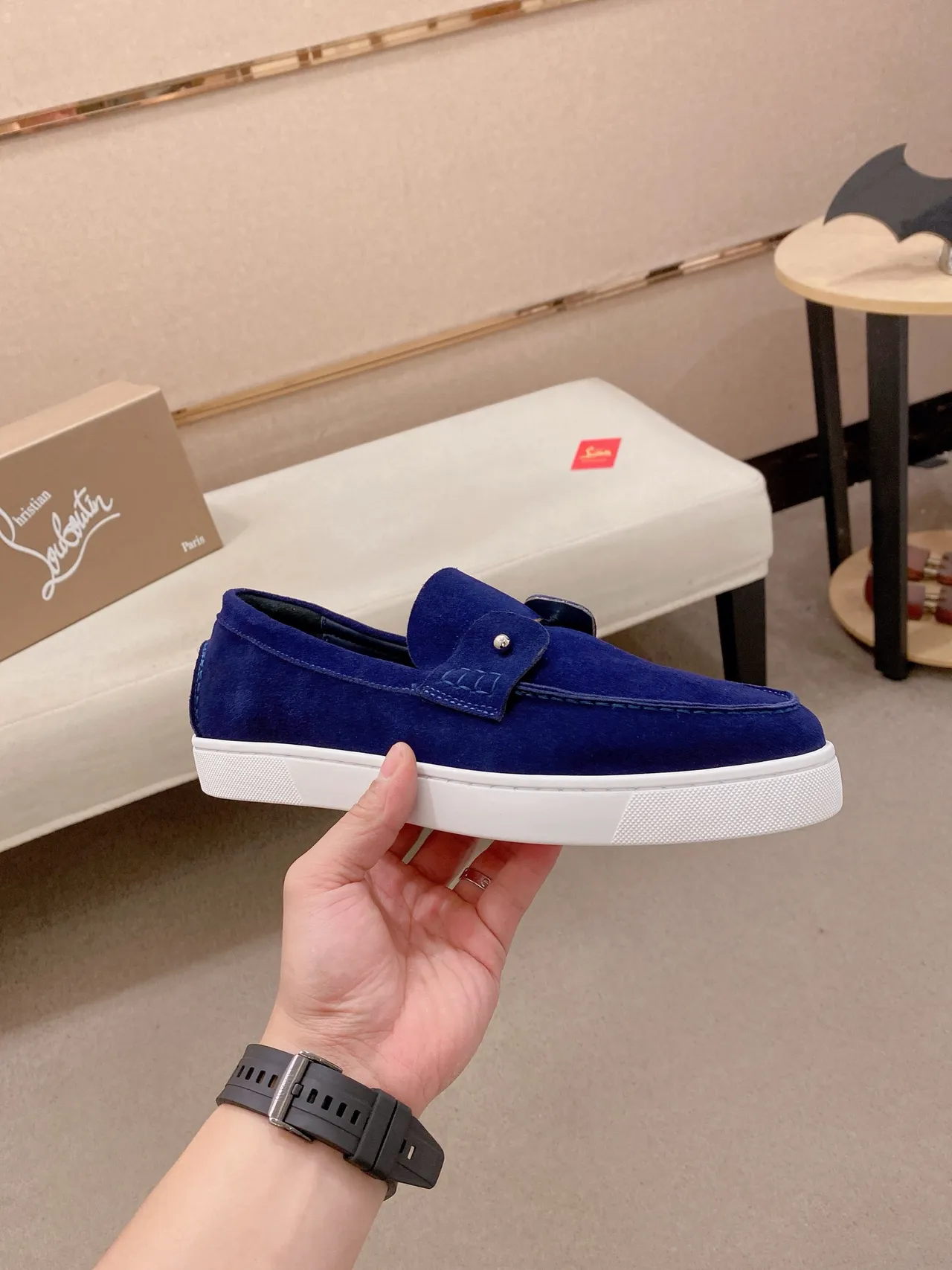 Blue White Suede Upper Platform Sole Loafer 4