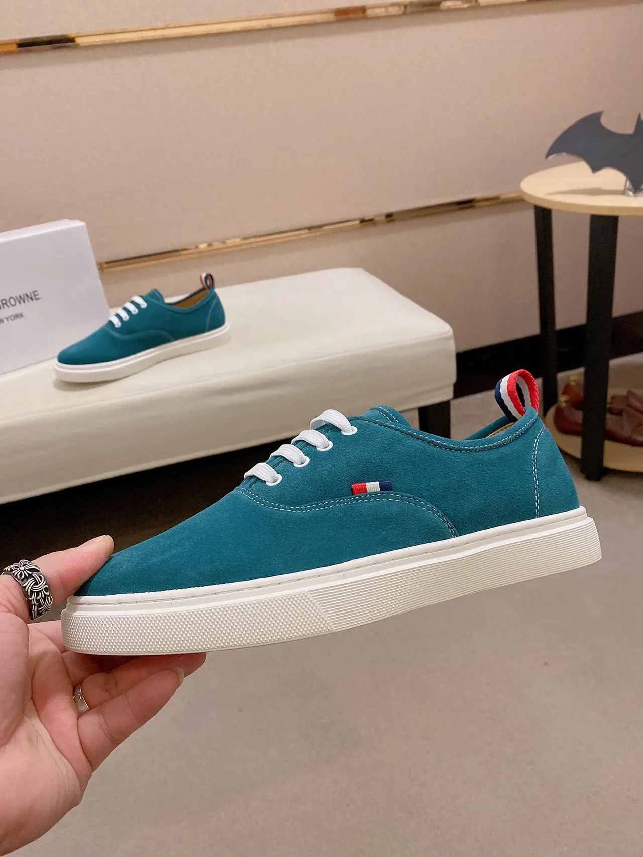 Blue White Teal Suede Upper Laces Sneakers 8