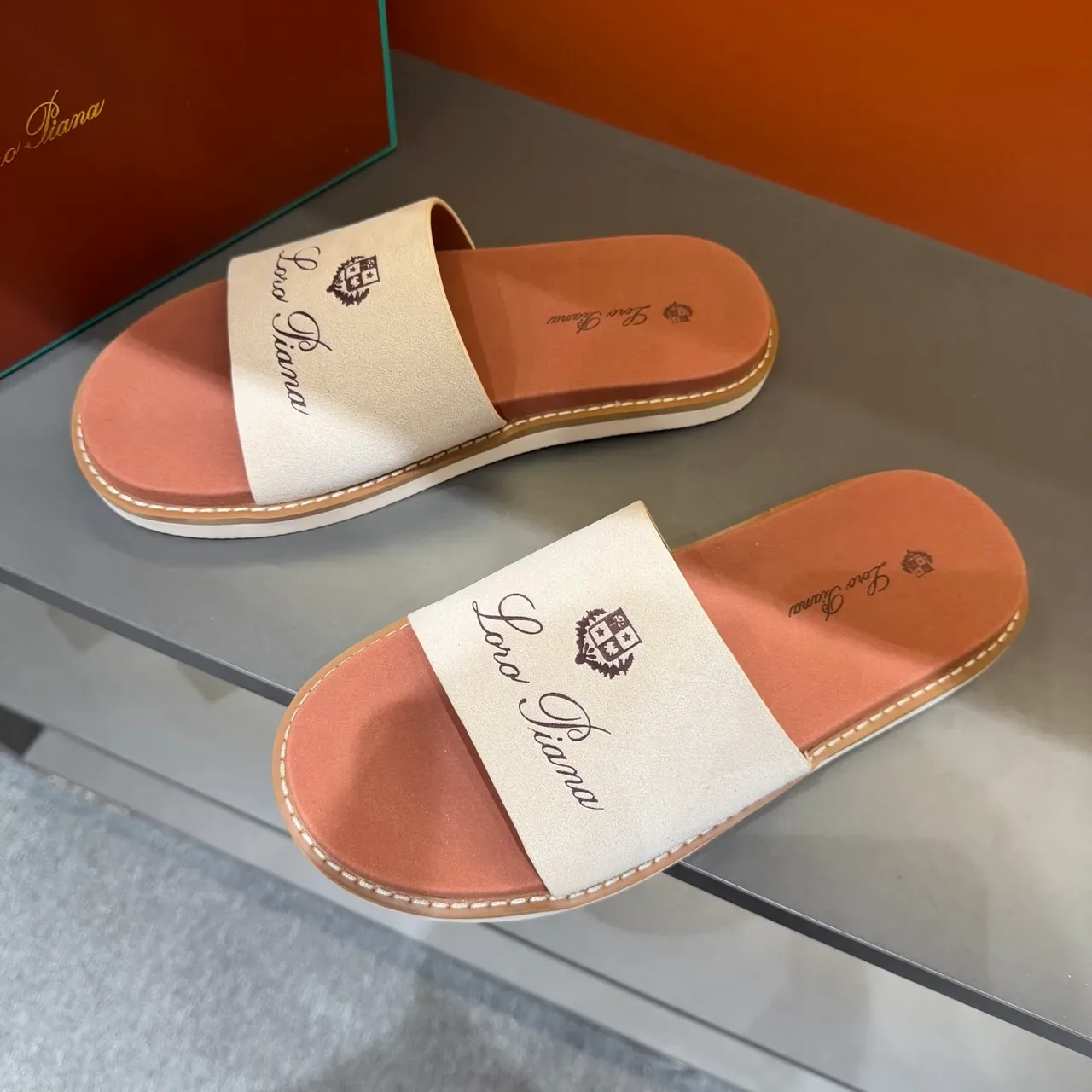 Brown Beige Single Wide Strap Suede-Like Upper Slippers 12