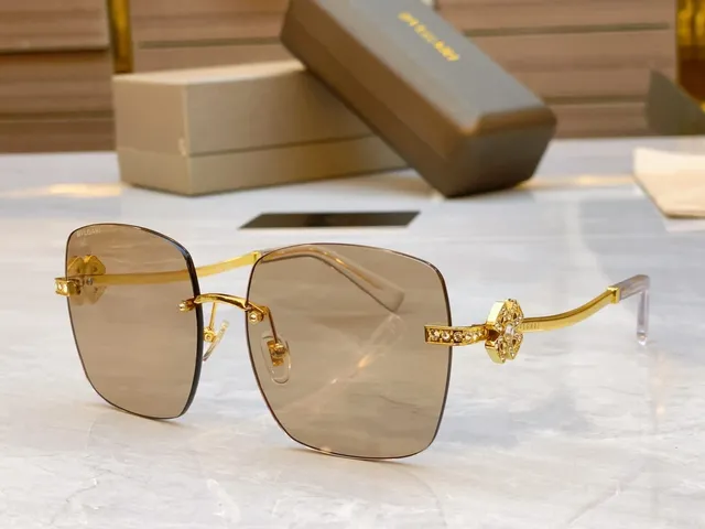 Brown Gold Rimless Square-Frame Gradient Lenses Sunglasses 6