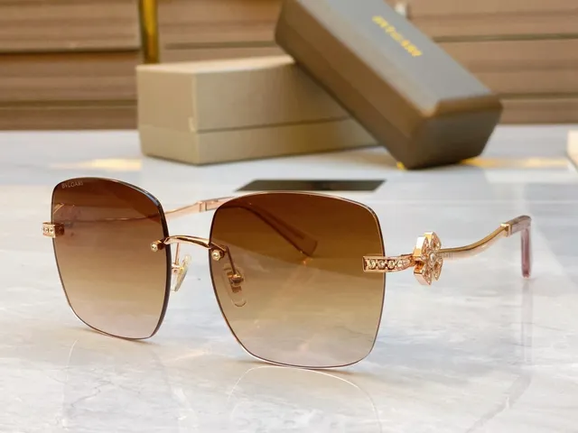 Brown Gold Rimless Square-Frame Gradient Lenses Sunglasses 8