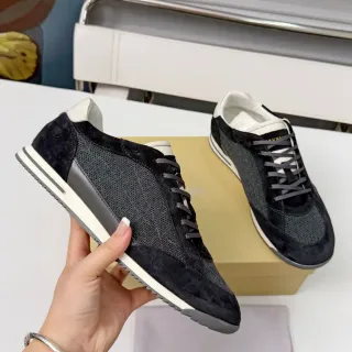 Brunello Cucinelli 黑色麂皮和网面低帮生活休闲鞋