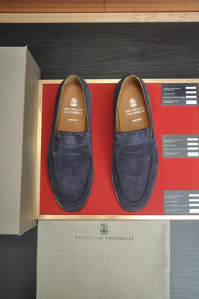 Brunello Cucinelli Blue Suede Penny Loafers 4