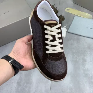 Brunello Cucinelli حذاء رياضي هجين جلدي-مخملي بني