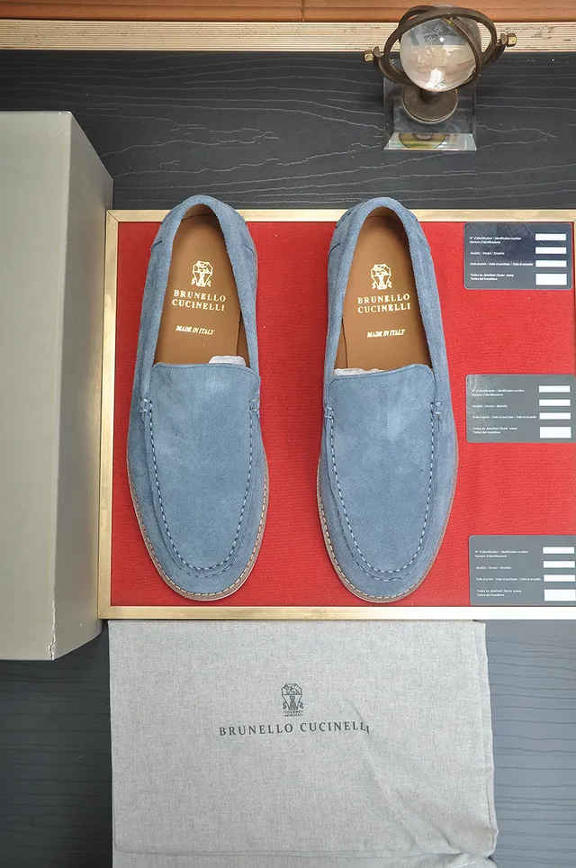 Brunello Cucinelli Light Blue Suede Moc-Toe Loafers 2