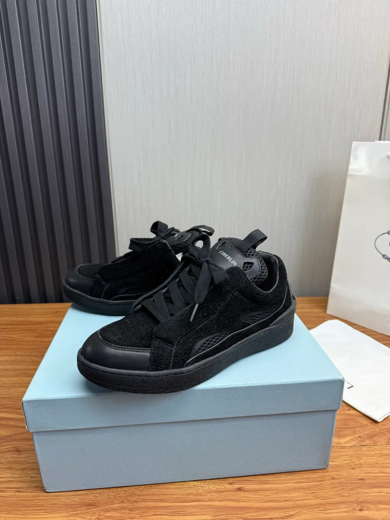 CIBERLIN Monochrome Black Suede-Mesh Lifestyle Sneaker 3