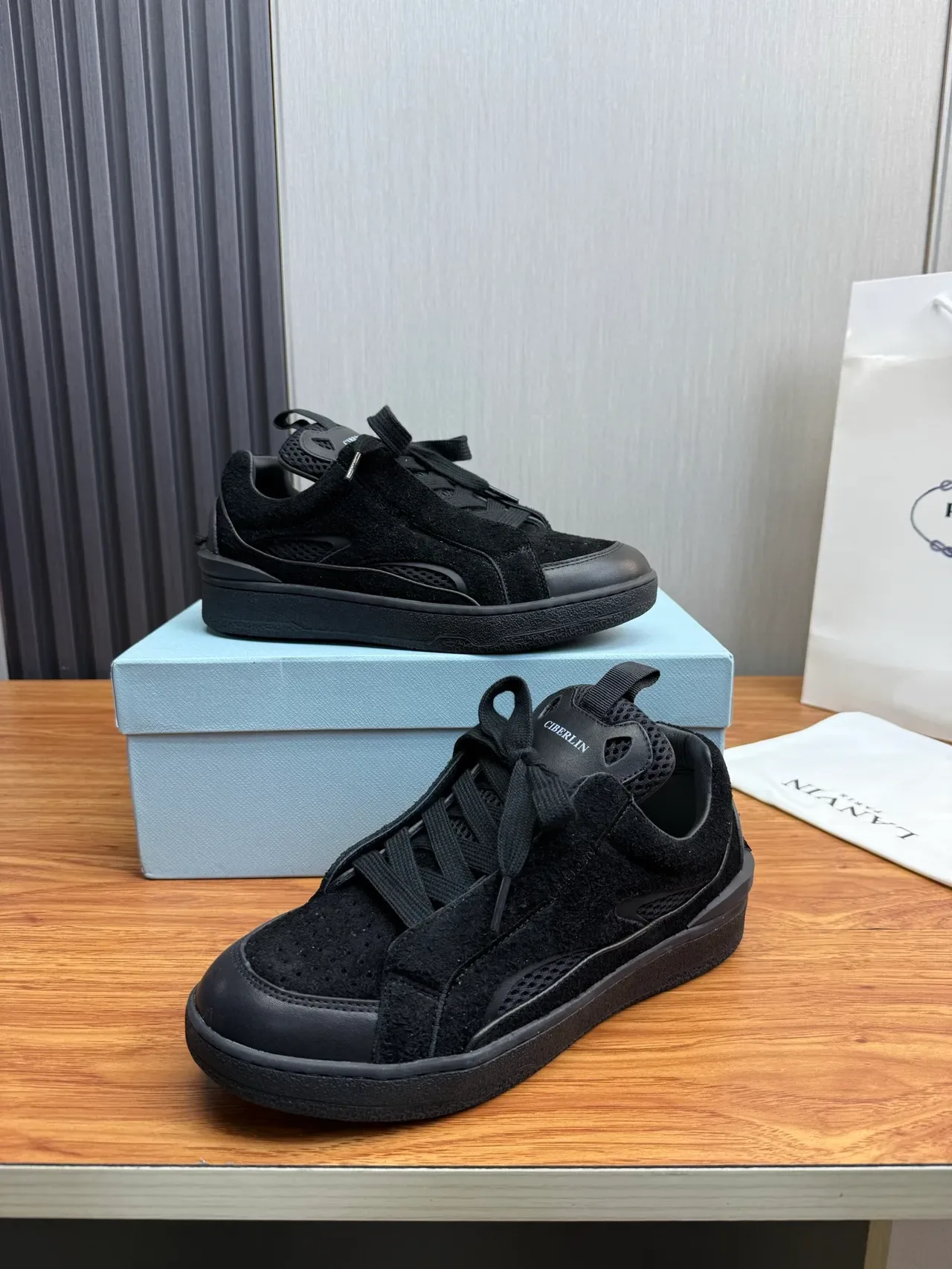 CIBERLIN Monochrome Black Suede-Mesh Lifestyle Sneaker 4