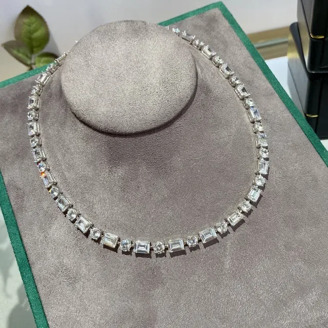 Clear and Pale Yellow Baguette-Cut Linear Stone Necklaces 6