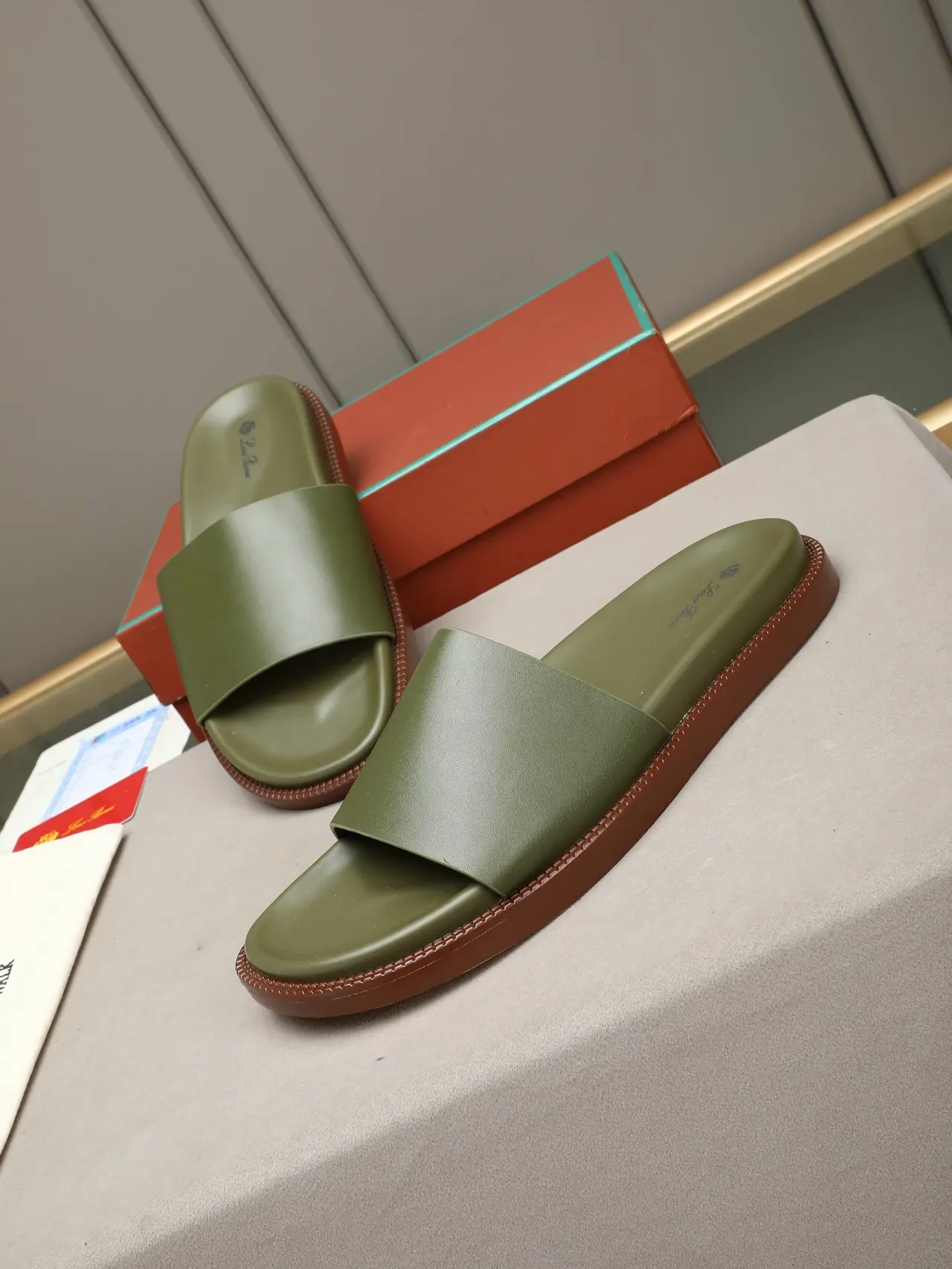 Contrast-Strap Suede and Leather Slide Slippers 4