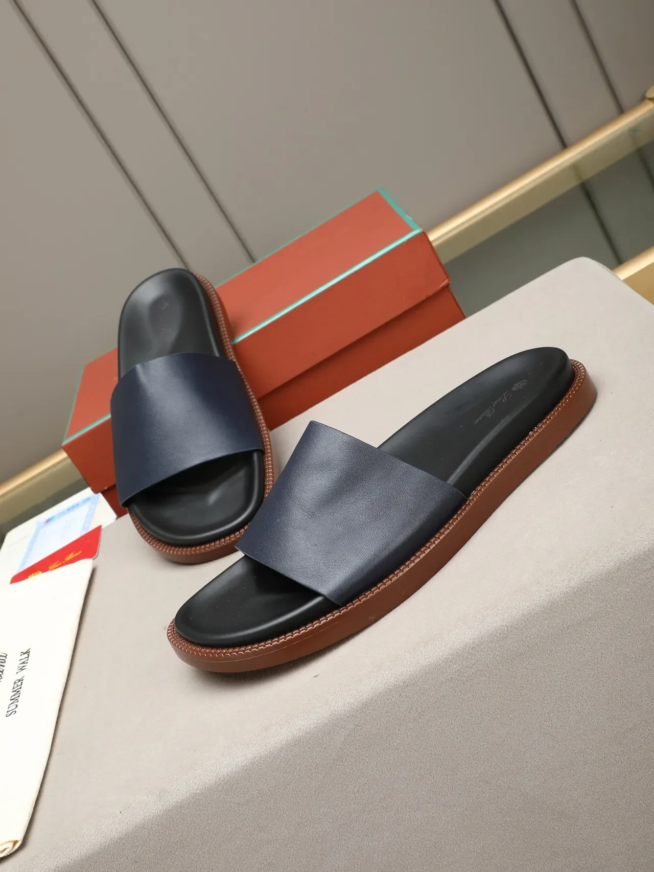 Contrast-Strap Suede and Leather Slide Slippers 7