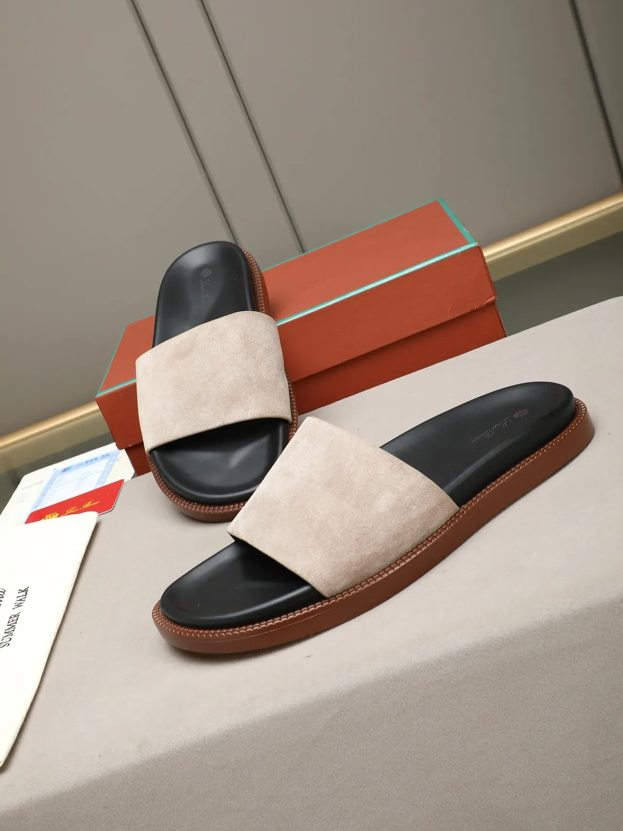 Contrast-Strap Suede and Leather Slide Slippers 11