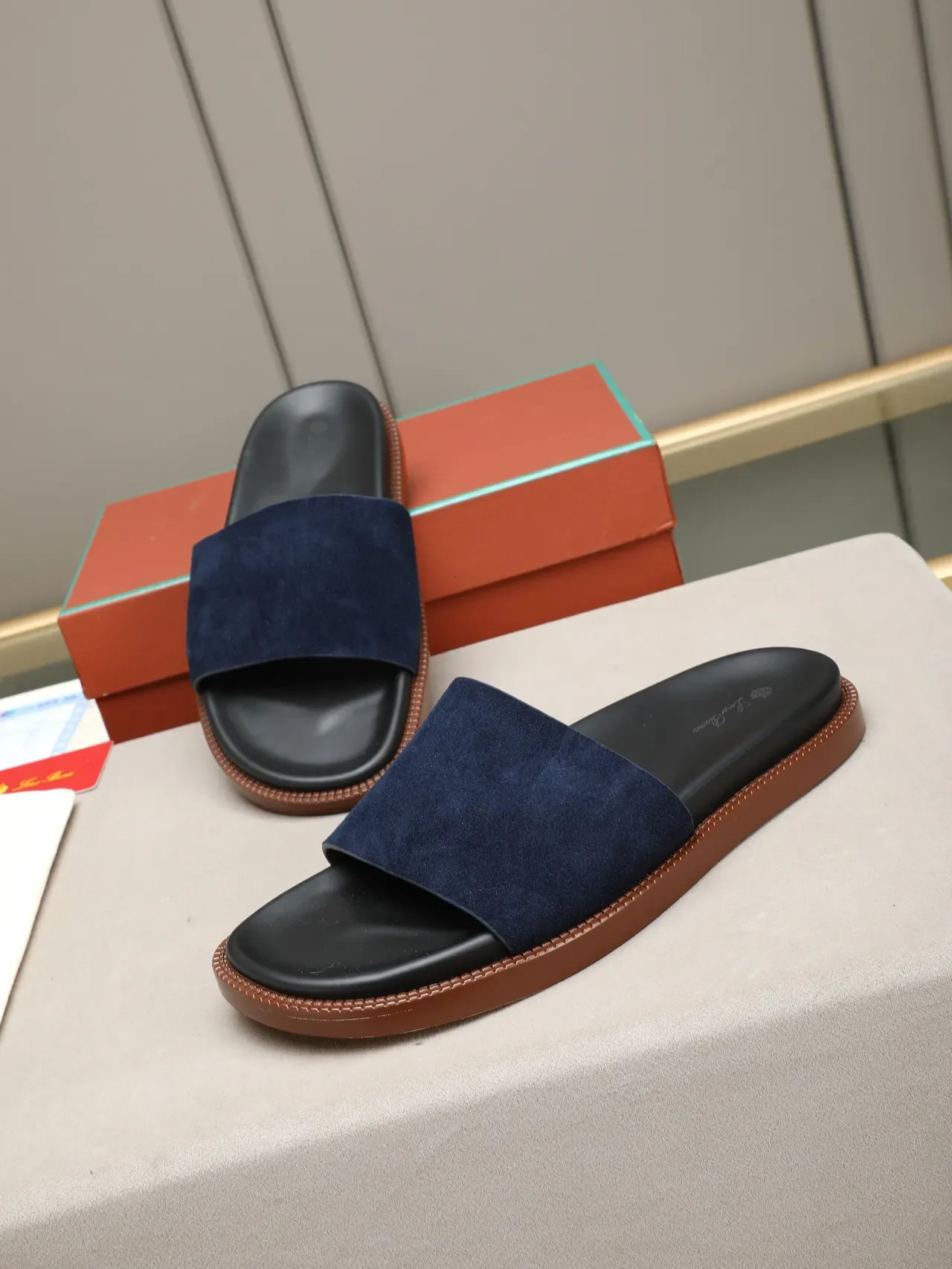 Contrast-Strap Suede and Leather Slide Slippers 13