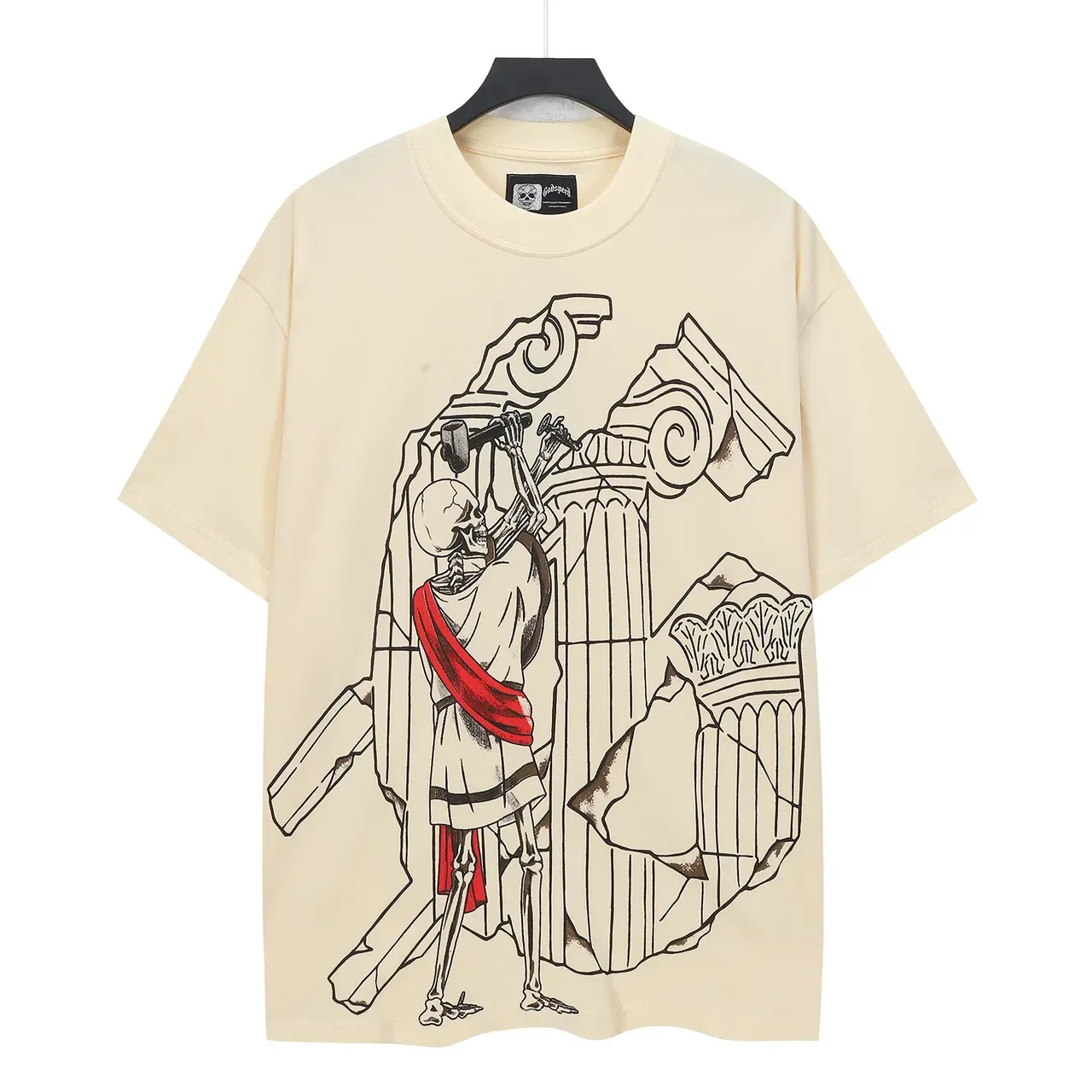 Cream Oversized Skeleton and Column Graphic T-Shirt 2