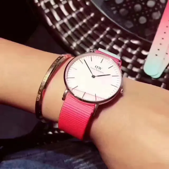 Daniel Wellington क्लासिक पिंक पर्पल मिनिमलिस्ट डायल नाटो फैब्रिक स्ट्रैप क्वार्ट्ज घड़ी 3