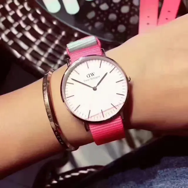 Daniel Wellington क्लासिक पिंक पर्पल मिनिमलिस्ट डायल नाटो फैब्रिक स्ट्रैप क्वार्ट्ज घड़ी 4