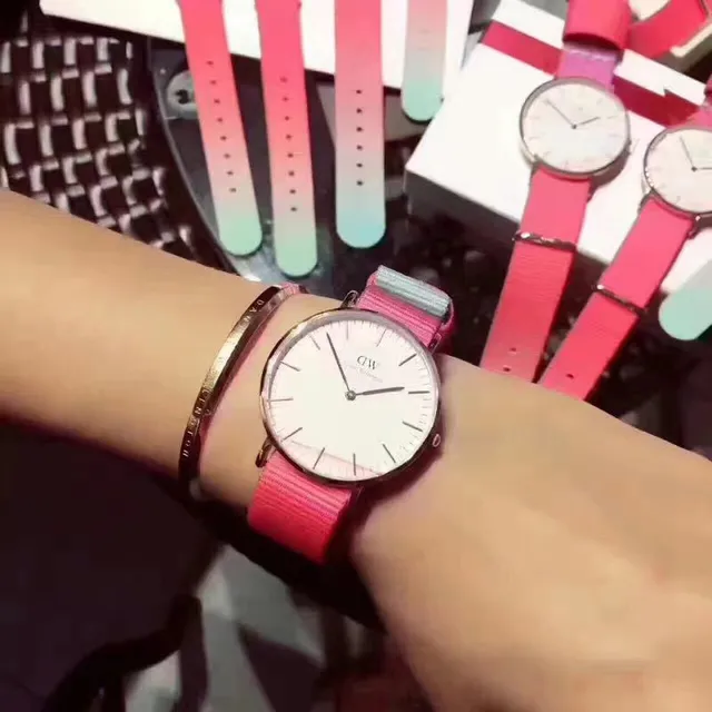 Daniel Wellington क्लासिक पिंक पर्पल मिनिमलिस्ट डायल नाटो फैब्रिक स्ट्रैप क्वार्ट्ज घड़ी 5