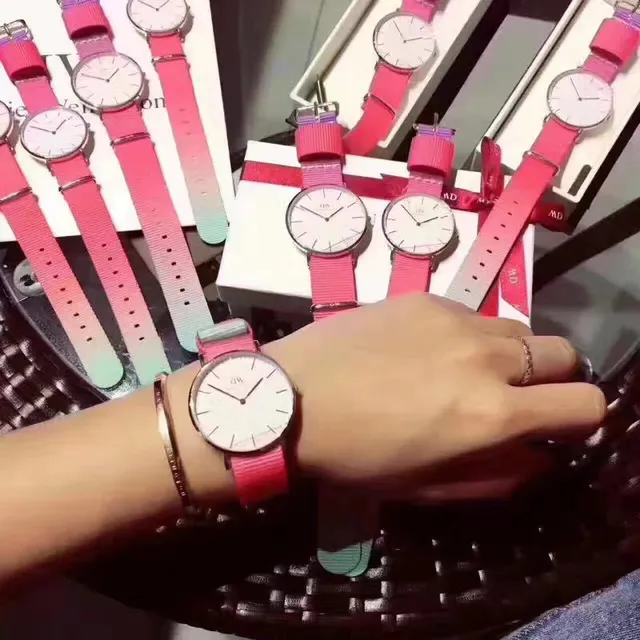 Daniel Wellington क्लासिक पिंक पर्पल मिनिमलिस्ट डायल नाटो फैब्रिक स्ट्रैप क्वार्ट्ज घड़ी 6