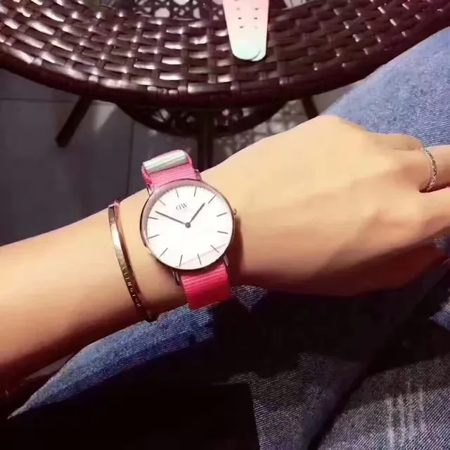 Daniel Wellington क्लासिक पिंक पर्पल मिनिमलिस्ट डायल नाटो फैब्रिक स्ट्रैप क्वार्ट्ज घड़ी 7