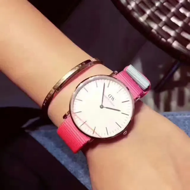 Daniel Wellington क्लासिक पिंक पर्पल मिनिमलिस्ट डायल नाटो फैब्रिक स्ट्रैप क्वार्ट्ज घड़ी 8