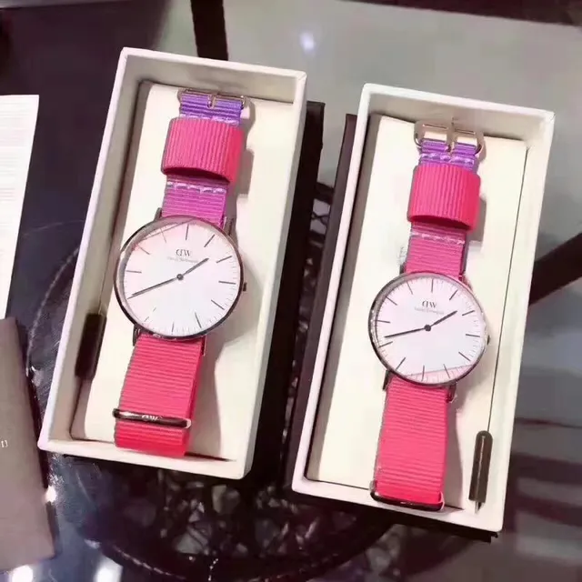 Daniel Wellington क्लासिक पिंक पर्पल मिनिमलिस्ट डायल नाटो फैब्रिक स्ट्रैप क्वार्ट्ज घड़ी 9