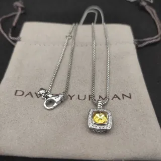 David Yurman Albion Yellow Silver Square Pendant Pavé Halo Necklace