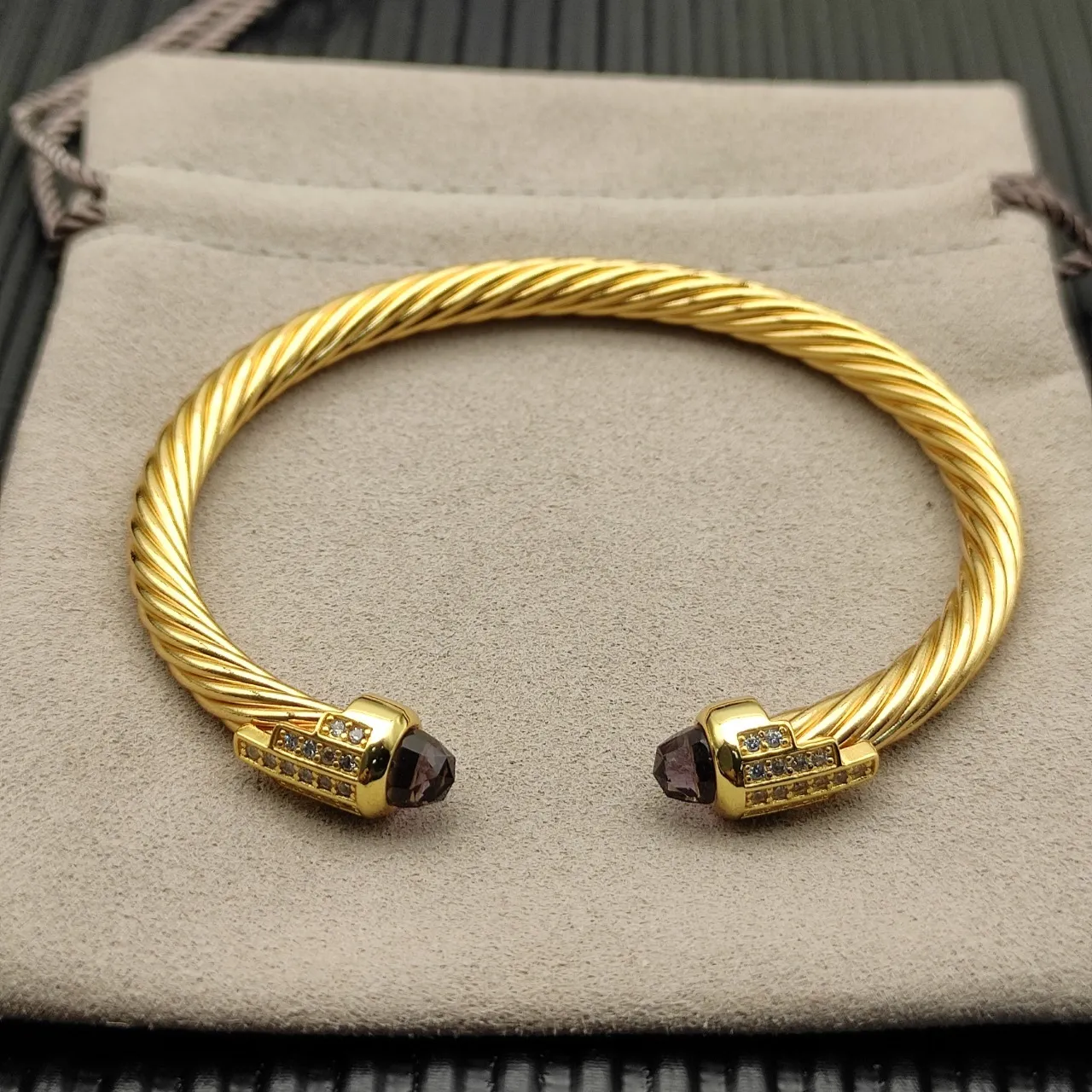 David Yurman Cable Classics Gold Purple Twisted Pavé-Set Stones Bracelet 7