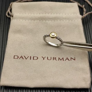 David Yurman Cable Classics মুক্তা রূপা সোনা বাঁকানো ব্যান্ড একক রিং