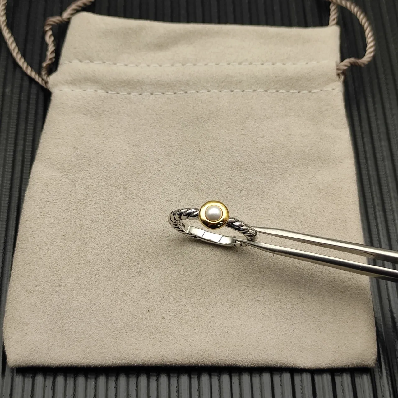 David Yurman Cable Classics Pearl Silver Gold Twisted Band Single Ring 6