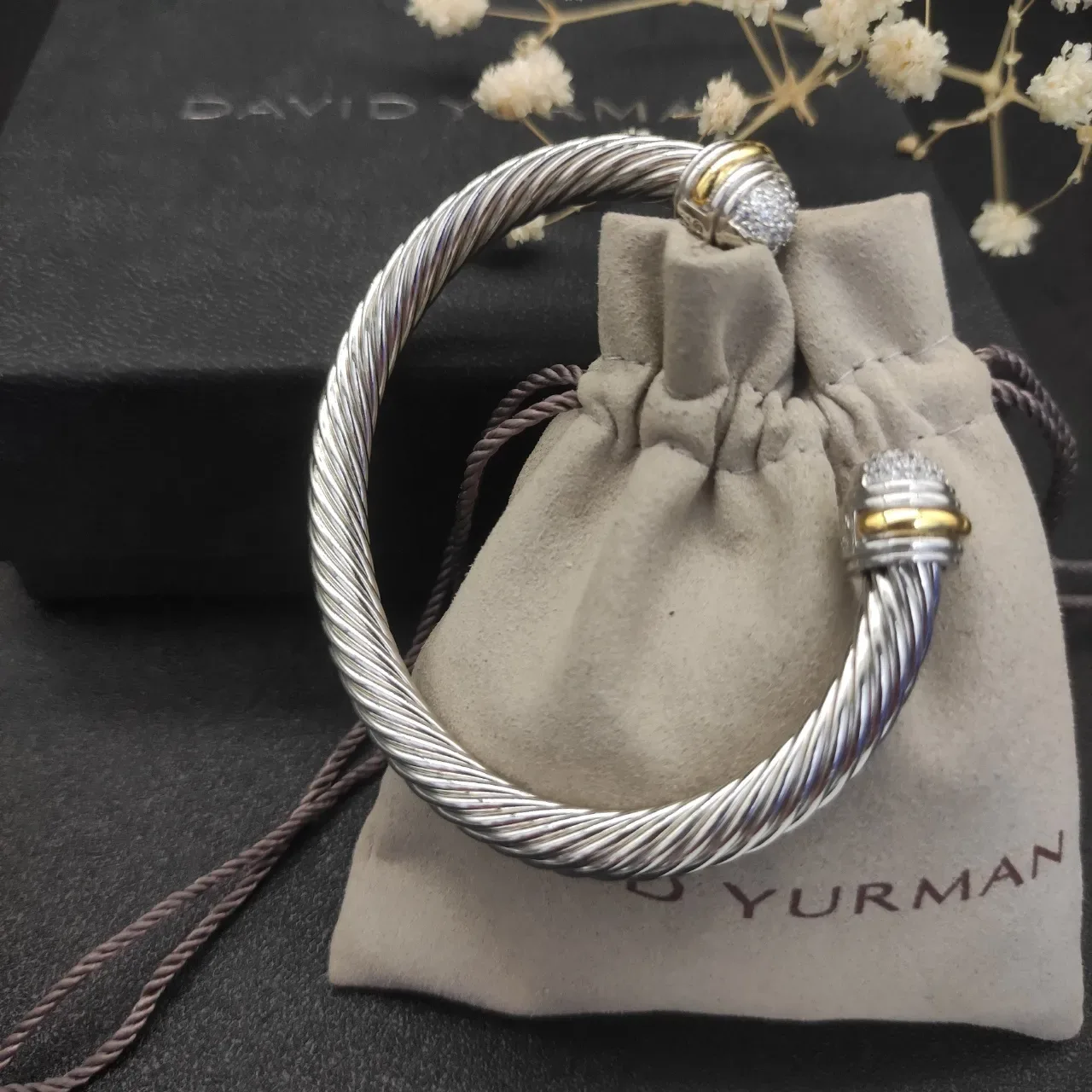 David Yurman Cable Classics Twisted Cable Pavé Sphere Two-Tone Bracelet 2