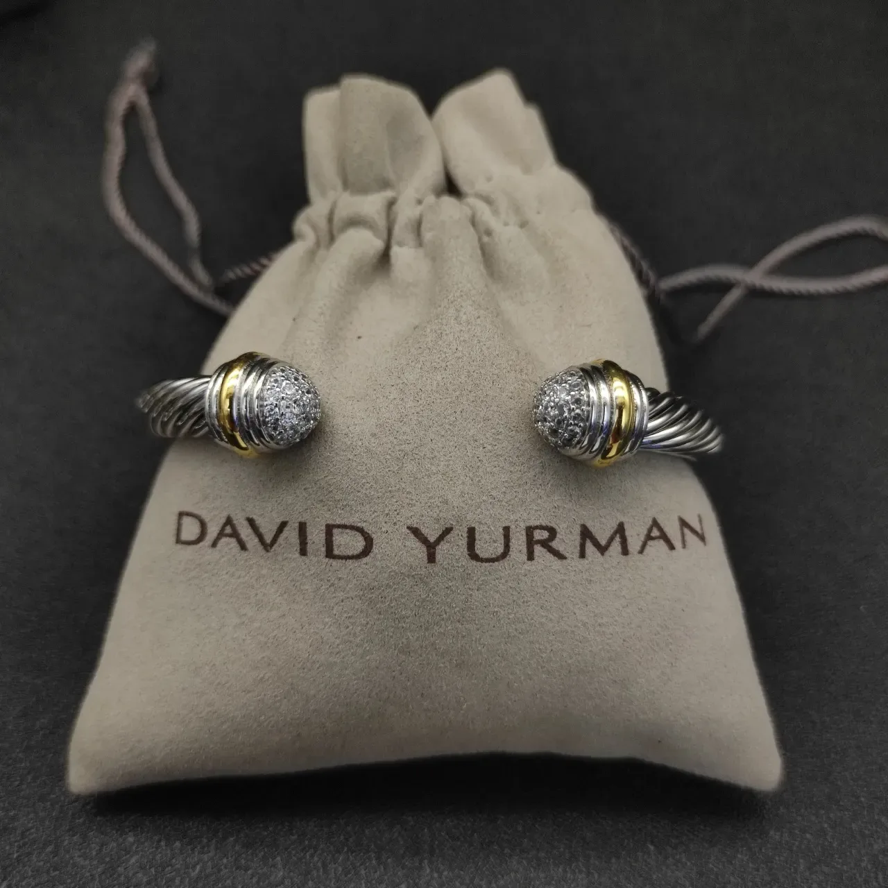 David Yurman Cable Classics Twisted Cable Pavé Sphere Two-Tone Bracelet 3