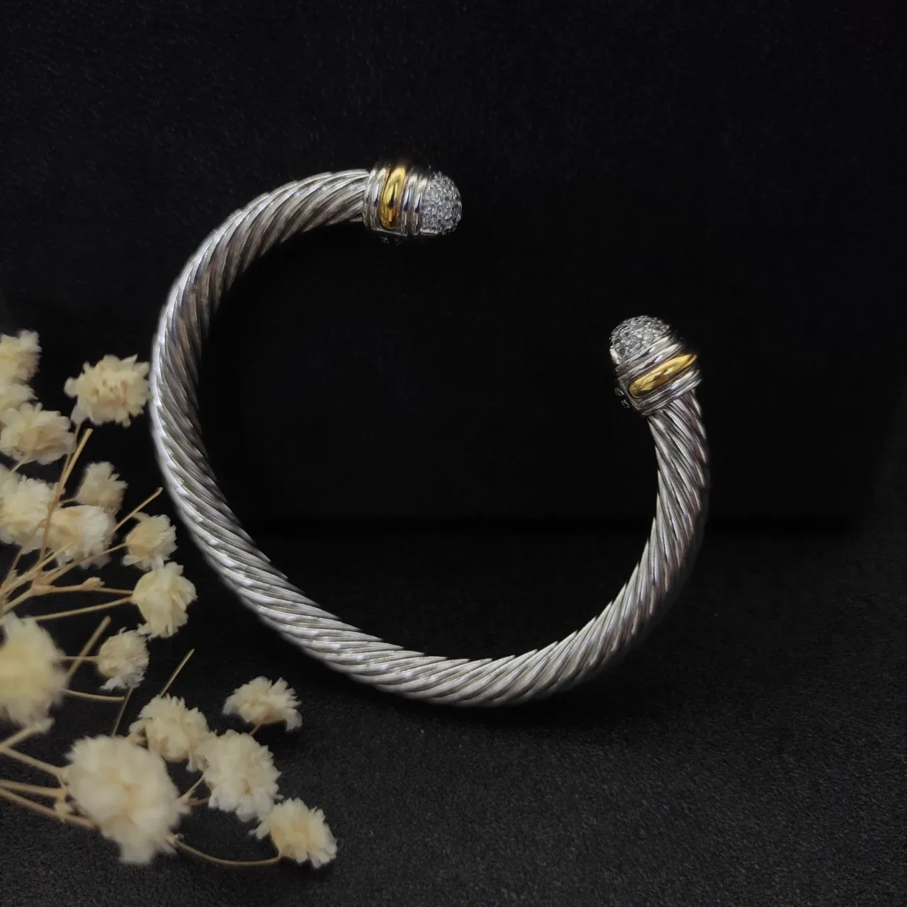 David Yurman Cable Classics Twisted Cable Pavé Sphere Two-Tone Bracelet 5