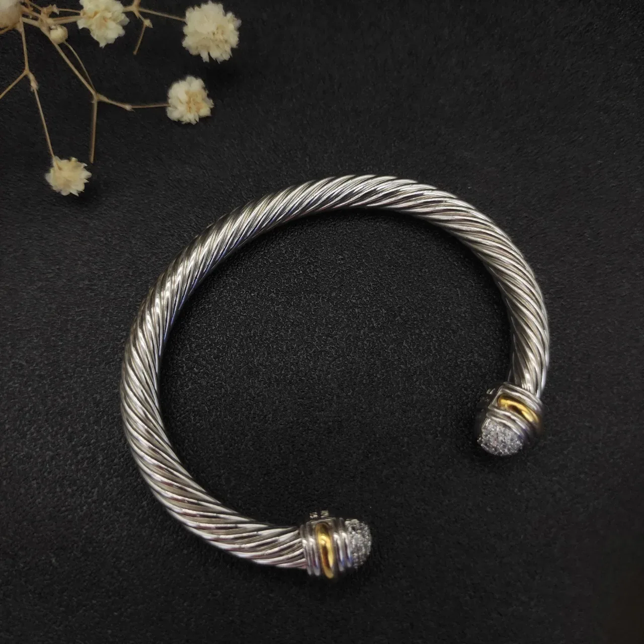 David Yurman Cable Classics Twisted Cable Pavé Sphere Two-Tone Bracelet 7
