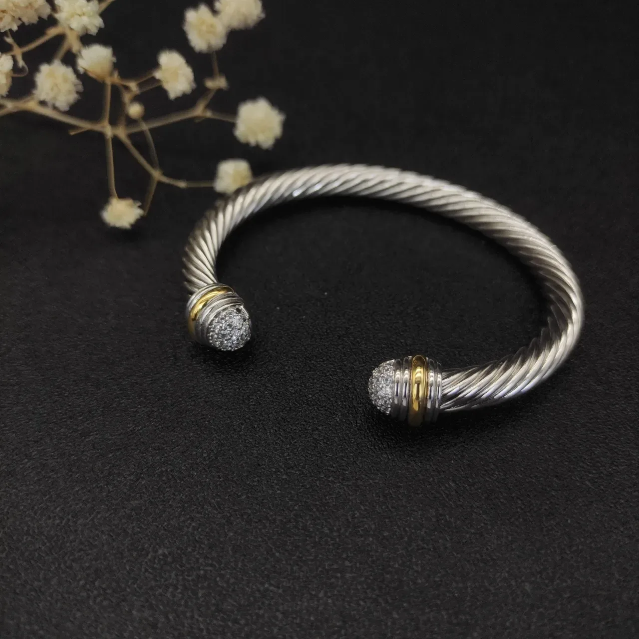 David Yurman Cable Classics Twisted Cable Pavé Sphere Two-Tone Bracelet 9