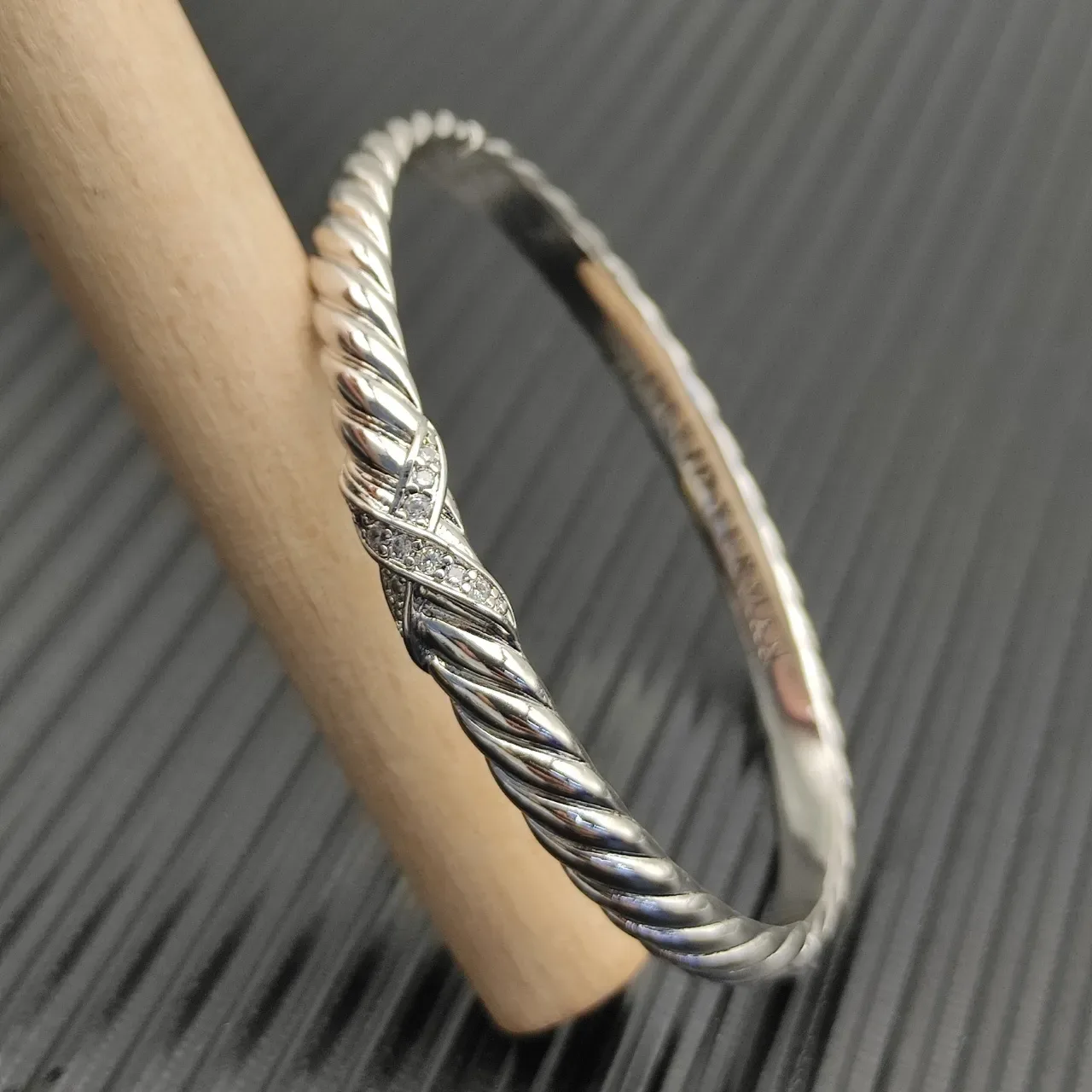 David Yurman Cable Classics Twisted Diamond Accent Silver Bracelet 6