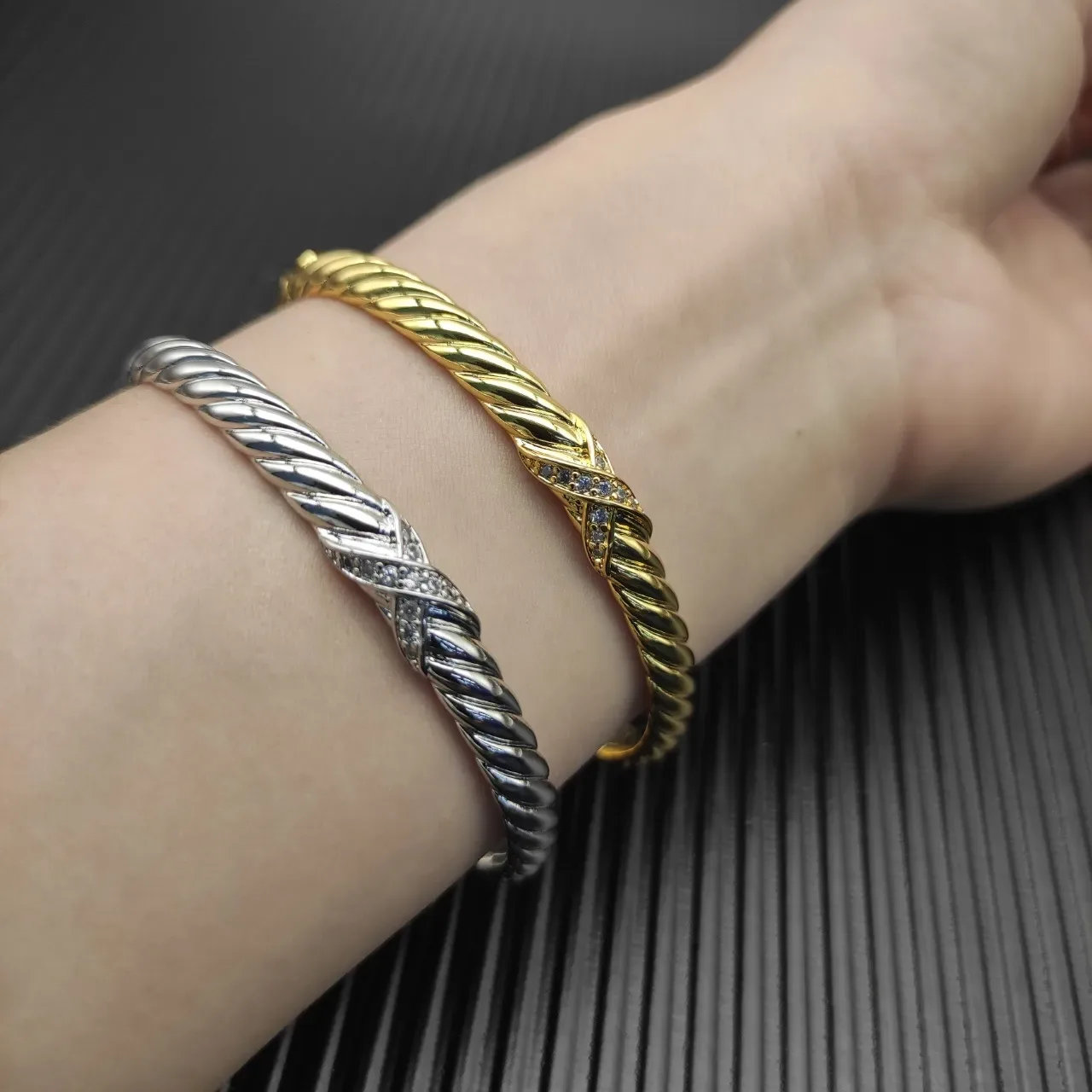 David Yurman Cable Classics Twisted Diamond Accent Silver Bracelet 7