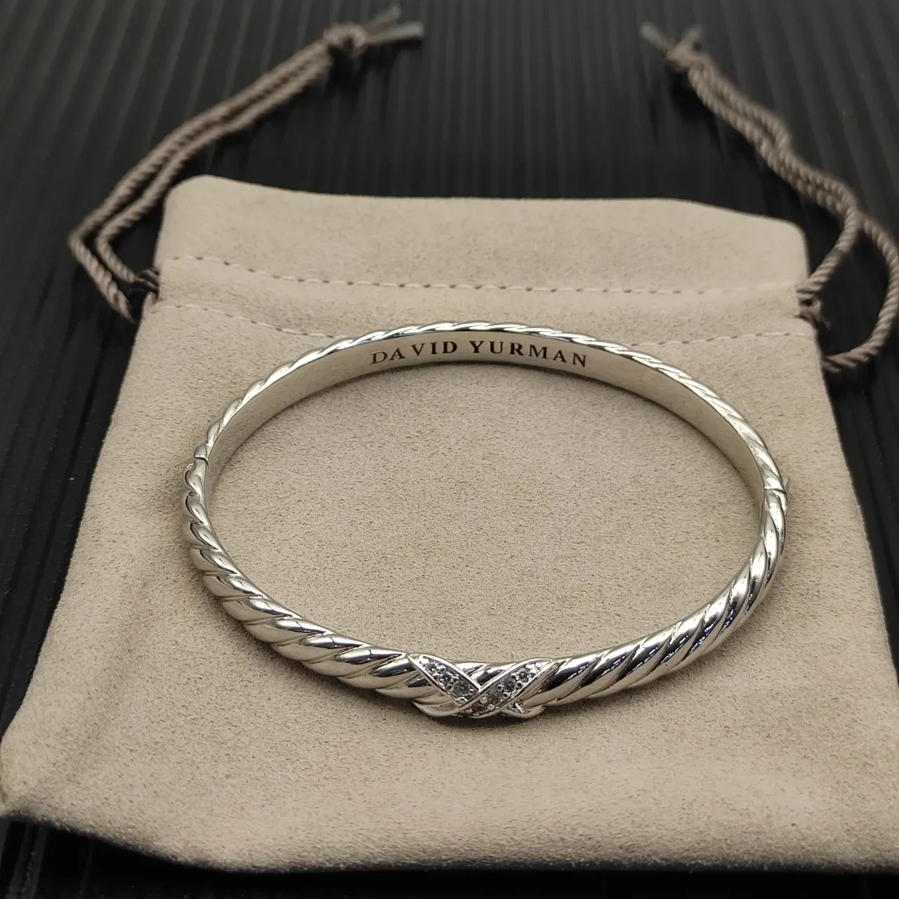 David Yurman Cable Classics Twisted Diamond Accent Silver Bracelet 9