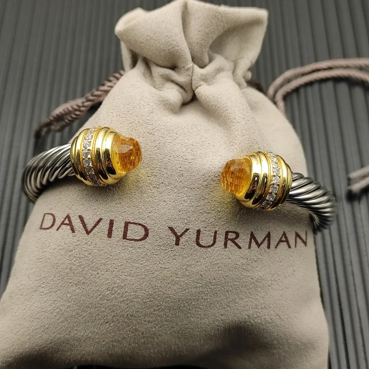 David Yurman Cable Classics Twisted Silver and Gold Citrine Bracelet 6