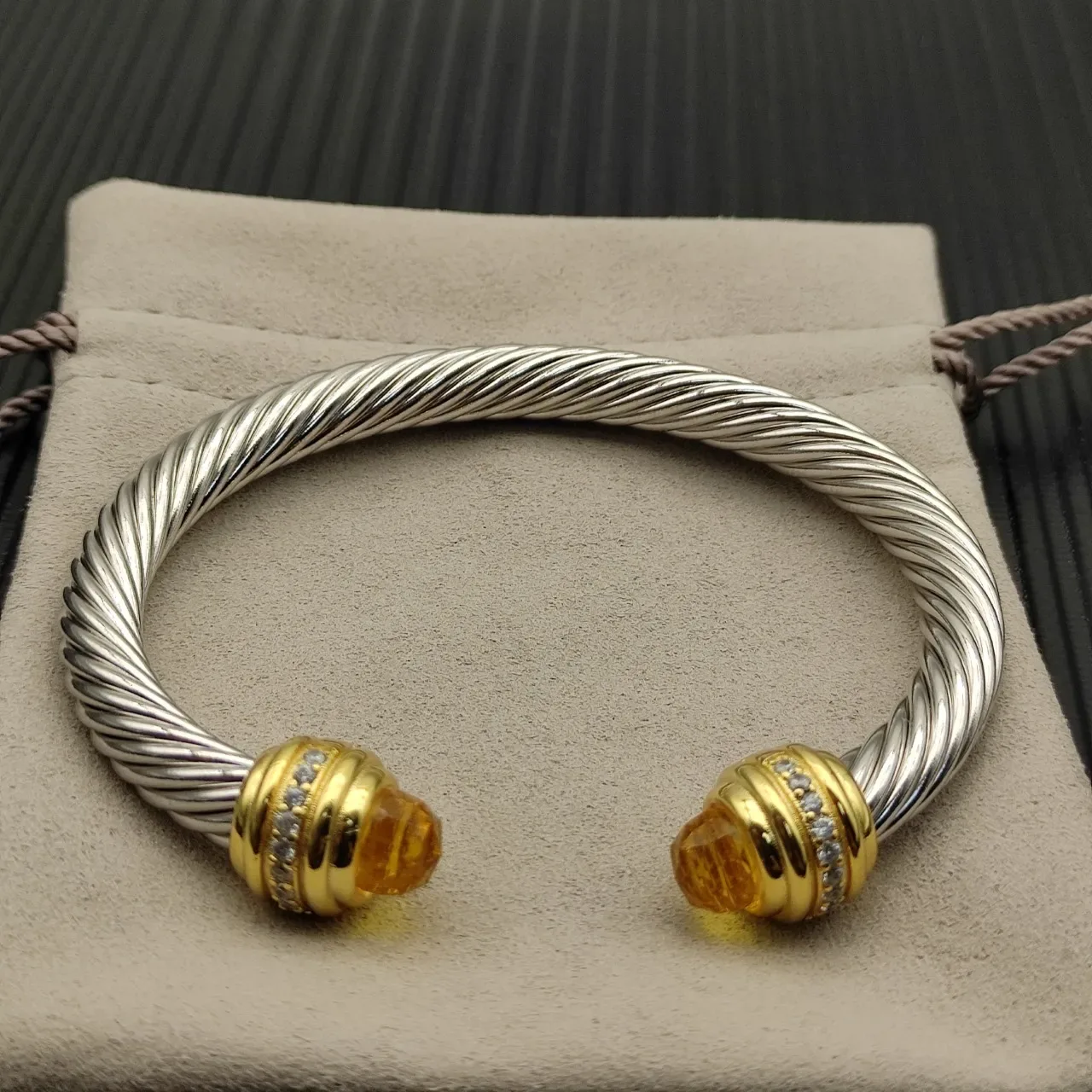 David Yurman Cable Classics Twisted Silver and Gold Citrine Bracelet 8