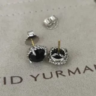 David Yurman Cable Collectibles أقراط دبوس فضة خالصة حجر أسود متعدد الأوجه
