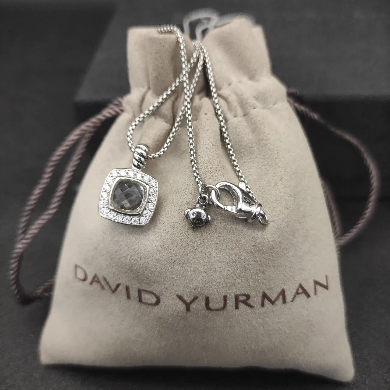 David Yurman Cable Colecionáveis Pedra Cinza Almofadada Pavé Colar Halo 2
