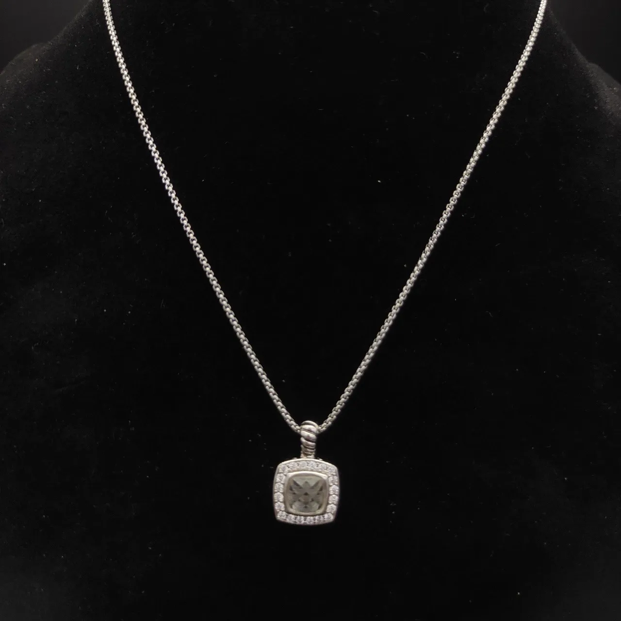 David Yurman Cable Colecionáveis Pedra Cinza Almofadada Pavé Colar Halo 3