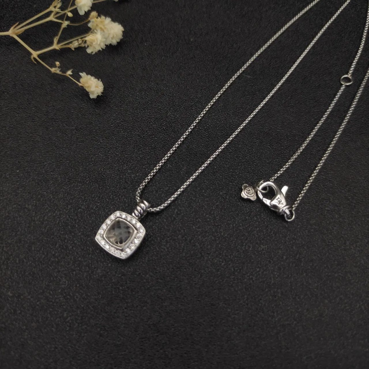 David Yurman Cable Colecionáveis Pedra Cinza Almofadada Pavé Colar Halo 4