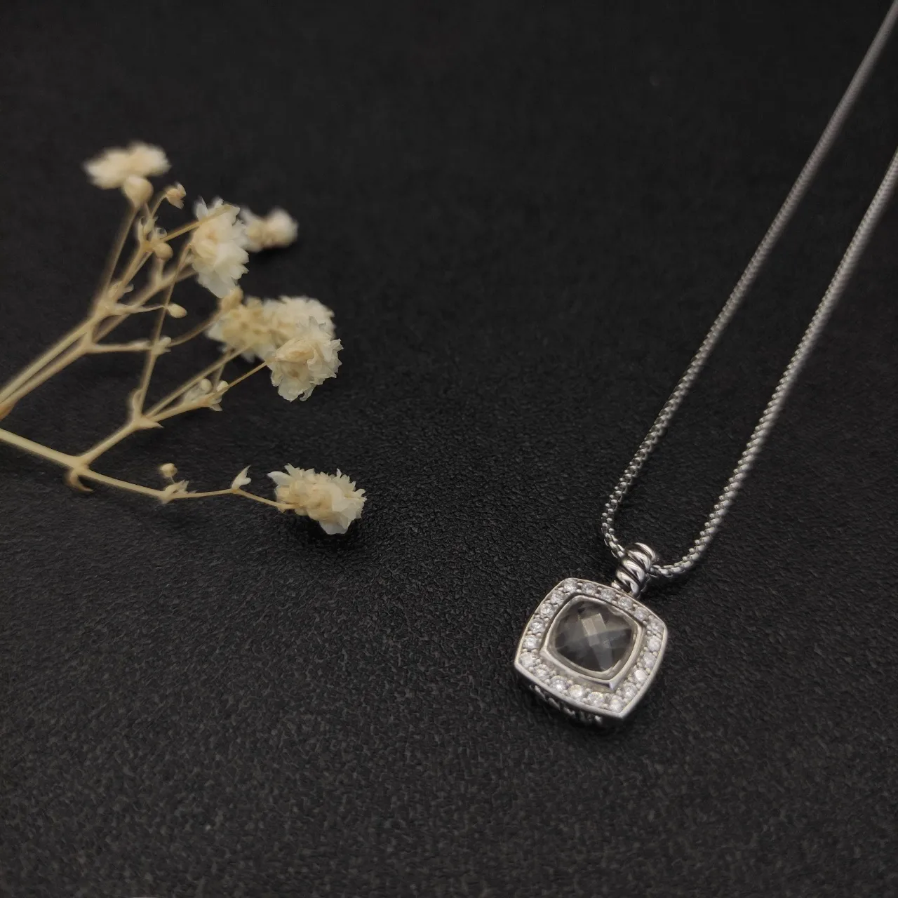 David Yurman Cable Colecionáveis Pedra Cinza Almofadada Pavé Colar Halo 6
