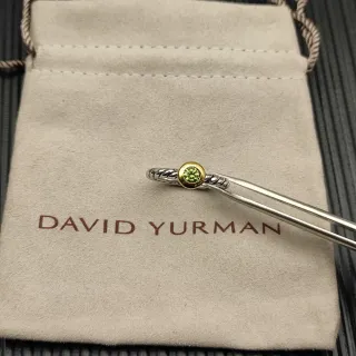 David Yurman Cable Collectibles شريط فضية ذهبية متشابكة مع إعداد الحافة حجر كريم دائري