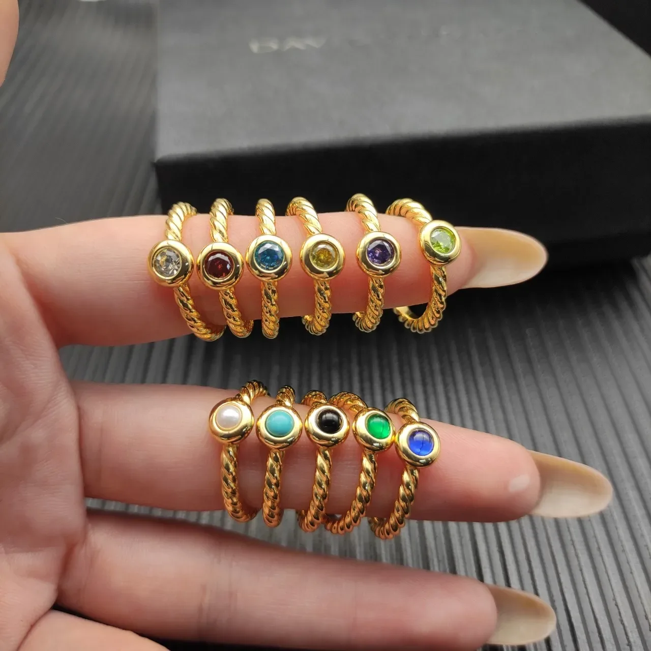 David Yurman Cable Collection Gold Beige Twisted Band Single Pearl Bezel Ring 2