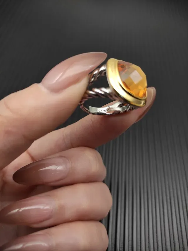 David Yurman Cushion-Cut Citrine Dual-Tone Ring 6