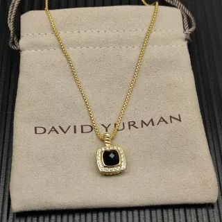 David Yurman Collier Chaîne Noire Pendentif Carré en Forme de Coussin Doré
