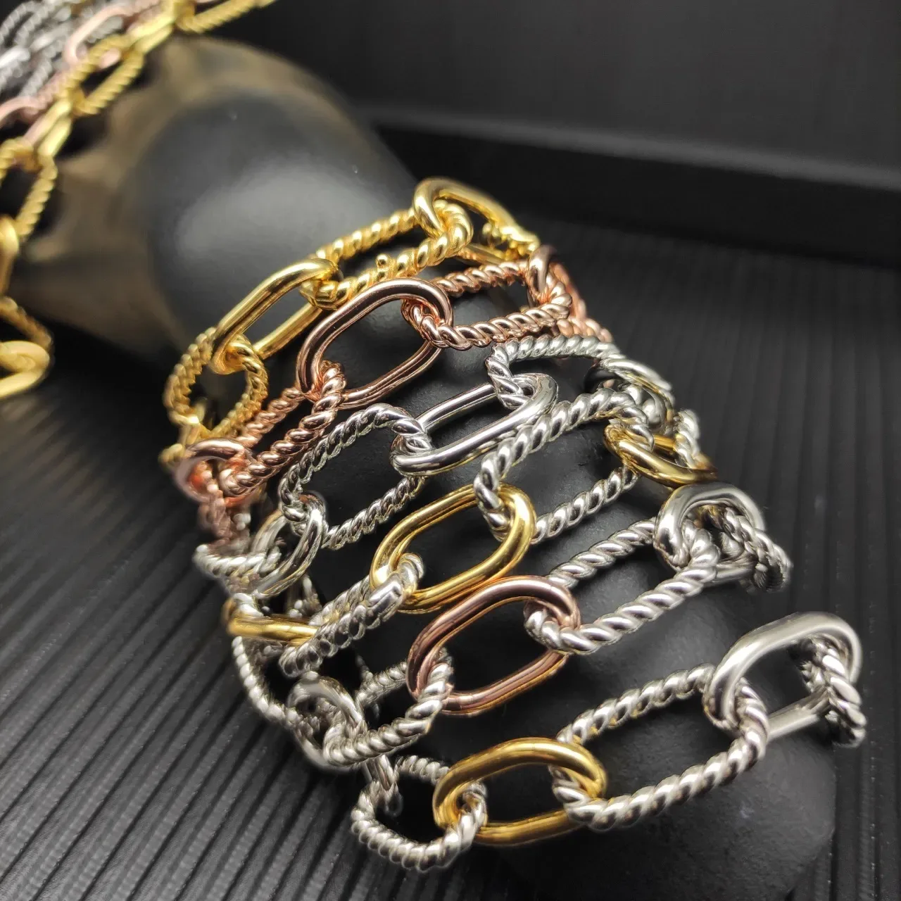 David Yurman Gold Silver Twisted Cable Links Oval Connectors Bracelet 5