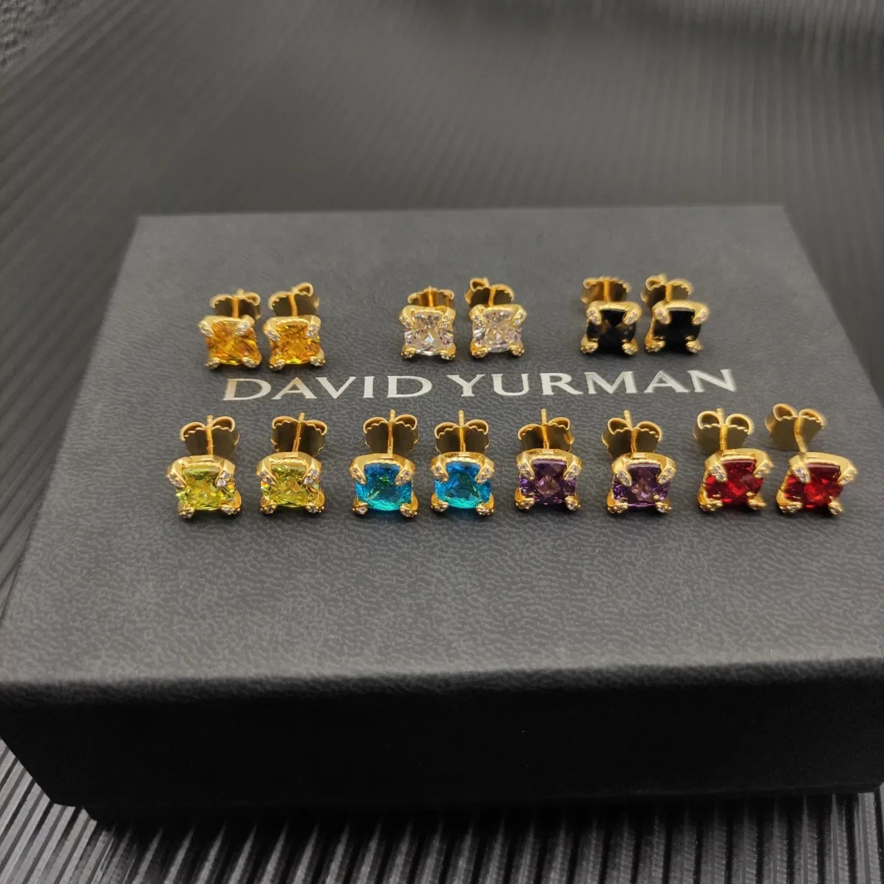 David Yurman Gold-Tone Black Stone Pavé Stud Earrings 3